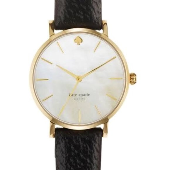 Kate Spade Mother of Pearl Black Leather Watch - Picture 1 of 6